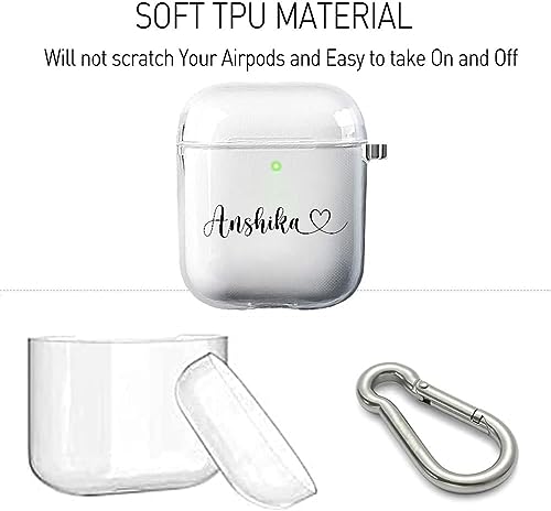 Image of MITZVAH Custom Name Personalised Airpod 2 Case for Airpods 1st and Airpod 2nd Generation Case Cover, Customized Airpods 2 Transparent case with Keychain (Heart After Name-Black)
