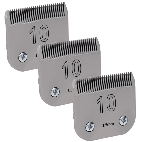 8VR 3 Pack 10# Removable Dog Grooming Blades Made of Carbonized Steel Suitable for Andis/Oster A5/Wahl KM Series Cutting Length 1/16 (1.5 mm)