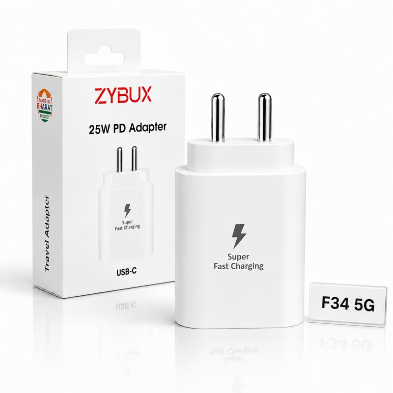 Image of 25W PD Type C Super-Fast Charger Adapter Compatible with Samsung Galaxy F34|A36|A27|A14|A35|A56|A57|M14|M56|M57|M47| F14|F16|F17| 25 Watt Quick Charging Adaptor, White