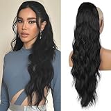 SHNMIN Ponytail Extension,Drawstring Ponytail Hair Extensions for Women,26 Inch Long Body Wave Synthetic Pony Tails Hair Extensions Clip in Hairpieces for Daily Use (26 Inch, Black)