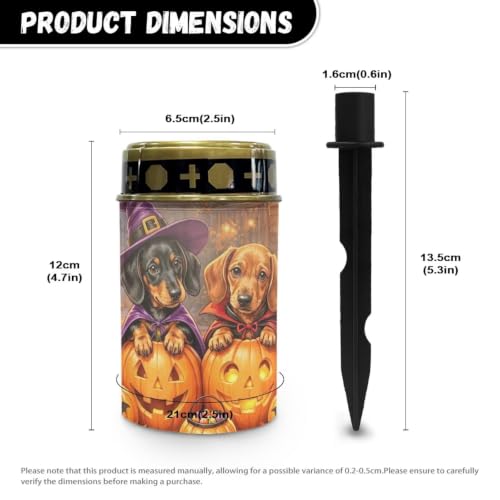 Image of Poceacles Halloween Decor Solar Lights Outdoor Solar Powered Cemetery Stake Lights Grave Lamp Landscape Lighting Waterproof Grave Flameless Candles, Dachshund Dog Pumpkin, Pack of 4
