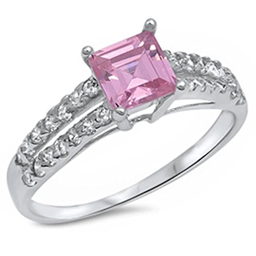 Oxford Diamond Co Princess Cut Pink Cz & Cz .925 Sterling Silver Ring Size 6