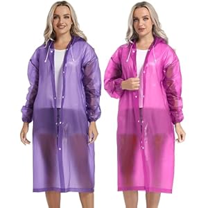 2PCS Rain Ponchos for Adults Reusable Raincoats Emergency Survival With Hoods&Sleeves for Women Men
