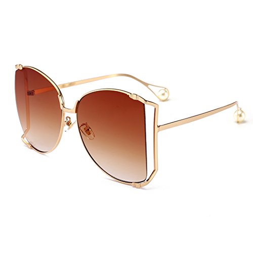 Armear Women Oversized Semi Rimless Sunglasses Retro Metal Frame Glasses Fashion Pearl Design