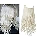 Wavy Curly Halo Hair Extension Platinum Blonde Invisible Wire Headband Adjustable 16 Inch 3.9 Oz Long Synthetic Hairpiece for Women Heat Resistant Fiber No Clip SARLA(M03&60#)