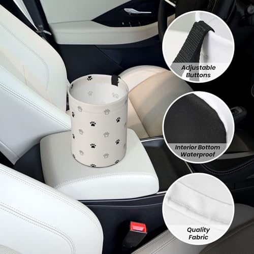 Image of Small Car Trash Can, Beige Dog Paw Design Hanging Foldable Car Trash Bag, Waterproof Leakproof Garbage Bin, Car Interior Organizer Accessories