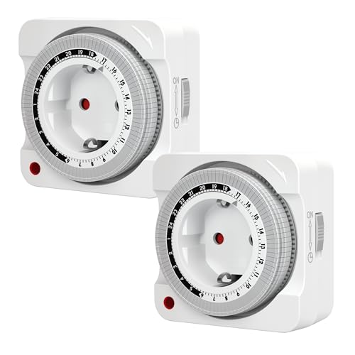 Aipsdo Zeitschaltuhr Aussenbereich Zeitschaltuhr Steckdose Zeitschaltuhr Steckdose Außen Zeitschaltuhr Analog, 24 Stunden Mini Zeitschaltuhr mit 96 Segmente, Packs, Time