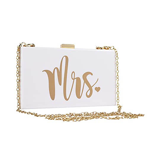 Bride Clutch Mrs Purse Acrylic with Long and Short Chain Strap, Gift for Bride Honeymoon Bridal Shower Wedding