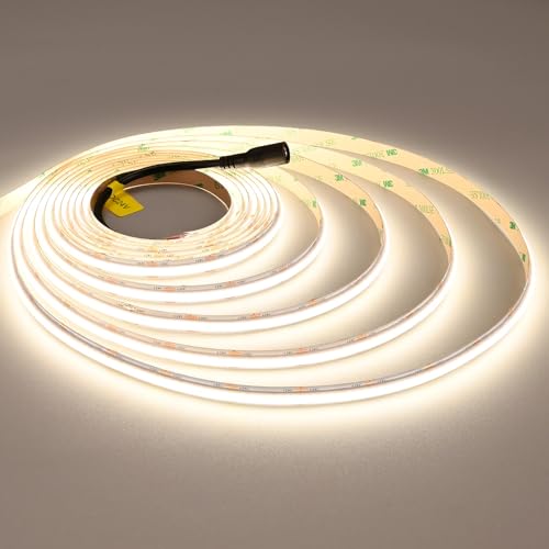 Bild: JOYLIT 24V COB LED Streifen 5M 4000K Naturwei� 2200LM/M Sehr Hell Innen, UL CE PRO 288LEDs/M CRI 92+ 19W/M Dimmbar LED Band Selbstklebend, 120� Wei�e LED Strip Beleuchtung (Netzteil Nicht Enthalten) f�r 49,99 EUR  bei Amazon