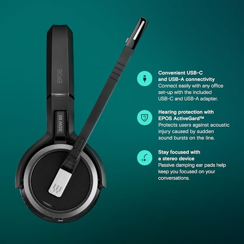 Image of EPOS Impact 5000 Go MS Stereo Wireless Headset - Premium DECT Technology, Teams Certified, Noise-Cancelling Mic, Long-Range Freedom & Foldable Charging Stand