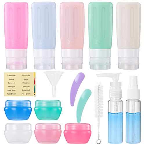 JBYAMUS 17 Pcs Silicone Travel Bottles Set, Super Leak-Proof Travel Size Toiletries, TSA Approved Travel Bottles for Toiletries, Portable Travel Toiletries Containers for Women (BPA Free)
