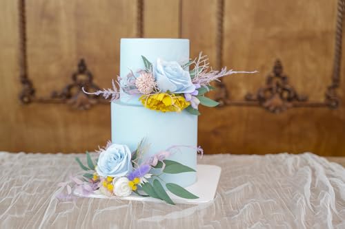 Set de dos topper para pastel de boda con flores artificiales miniatura 6