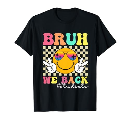 Bruh We Back Students Retro Smile Face Groovy Regreso a la escuela Camiseta