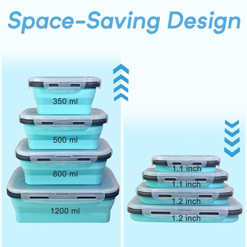 Guyuyii 4 Pack Collapsible Food Storage Containers - Silicone Collapsible Leakproof Bowls with Lids - Space-Saving, Microwave and Dishwasher Safe for Meal Prep, Camping and RV Accessories for Inside - Thumbnail 2