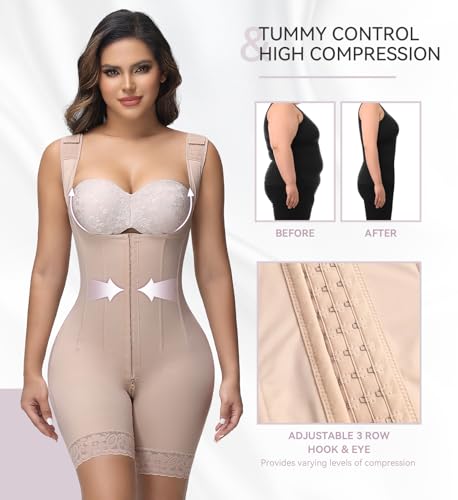 Image of SHAPSHE Fajas Colombianas Moldeadoras Open Bust Full Body Shaper with Bones | 9 Bones Waist Back Support, 3 Hooks Adjustable Compression, Stage 2 3 Faja Postpartum Post Surgery, Breathable Soft Fabric