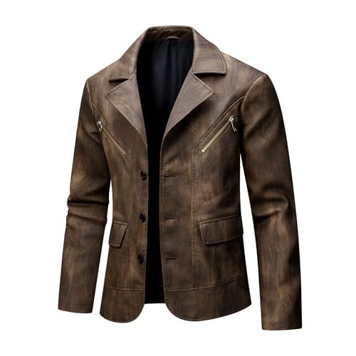 Mens Turtle Neck Faux Leather Jackets Blazer Outfits for Mens Long Sleeve Work Vintage Winter Fall 20252