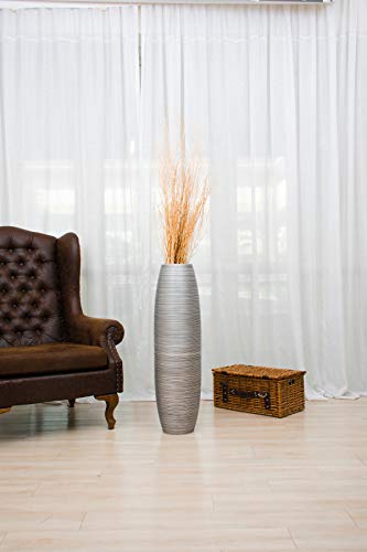 Image of Leewadee Large Silver Home Decor Floor Vase - Wooden 34 inch Tall Farmhouse Decor Flower Holder for Fake Plant and Pampas Grass
