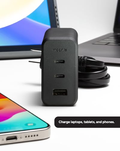 Mophie GaN 100W USB C Charger Block - 3-Port Fast Charger for MacBook, iPad, iPhone, Samsung Galaxy, Google Pixel, Laptops - with 1.5m/5ft Cable, Dual USB-C PD Ports, Black image 3