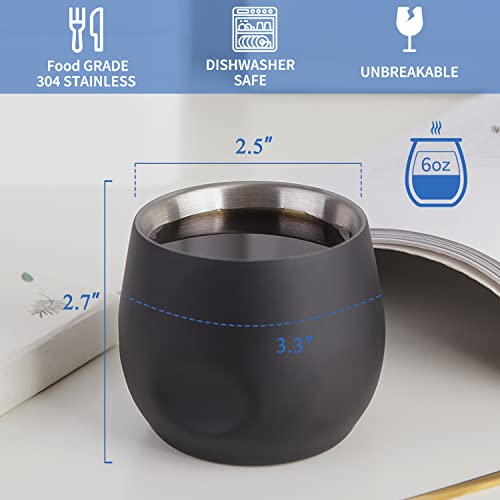 Stainless Steel Espresso Cups 2 Pcs Set, Kitchenexus Double Wall Insulated Unbreakable Small Cup For Outdoor Events Picnics Party (Black-Large-6 Oz) #TOP3