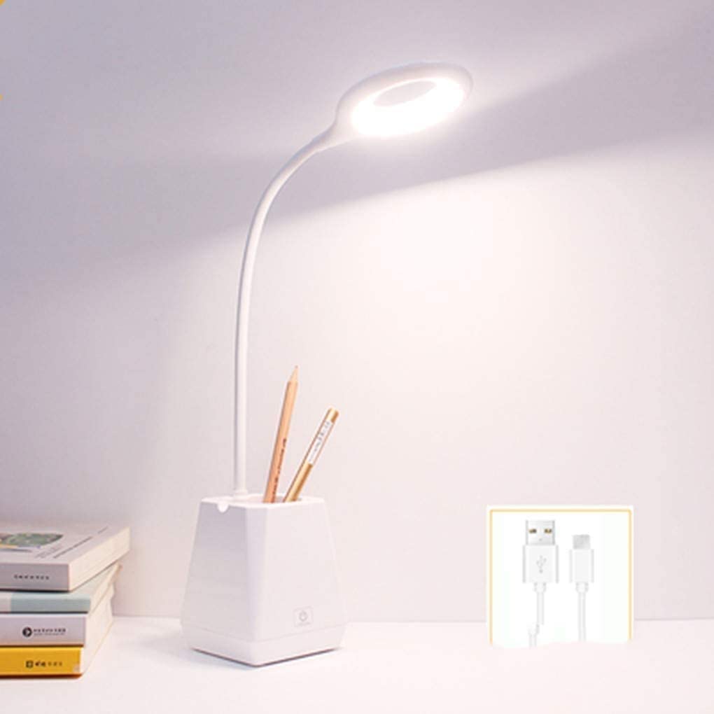 Habrur Klemmleuchte Schreibtischlampe LED-Schreibtischlampe Mit Stifthalter Augenschutz Tischlampe USB-Batterie Lernen Lesen Touch Dimmbar Home Office Study Leselampe Klemmlampe (Color : Bianco)