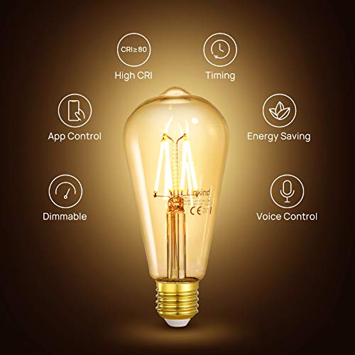 Linkind WiFi Smart LED Dimbare Vintage Gloeilamp ST64, 4.5W Edison Schroef E27 Licht, 350lm, Eekhoorn Cage, 2200K Zacht… - Afbeelding 3