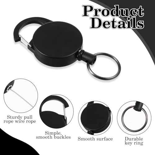 LLOUSSAK Chaveiro retrátil com fio de aço de 58 cm, chaveiro retrátil resistente, chaveiro retrátil