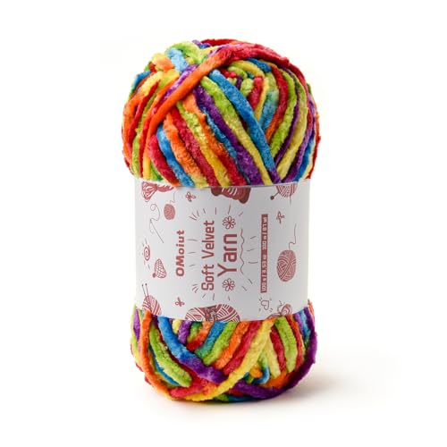 Image of 100g Fluffy Velvet Chenille Yarn for Crocheting and Knitting, 80m (87.5yd) Baby Yarn for Crocheting Soft, Crochet Chunky Yarns Amigurumi Yarns (Rainbow 2)