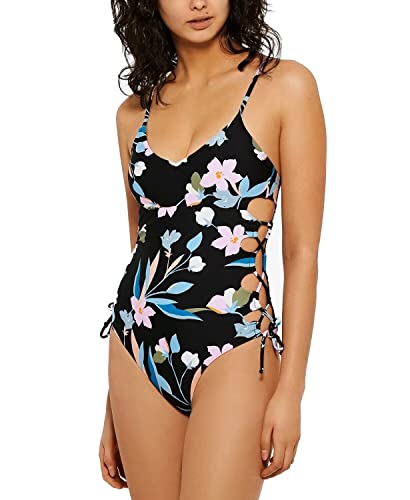 Swimwear One-Piece Small Junior Floral Print Black S