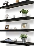 GXYAWPJ Wood Floating Shelves for Wall, Rustic Black Wall Shelves for Bedroom, Set of 4