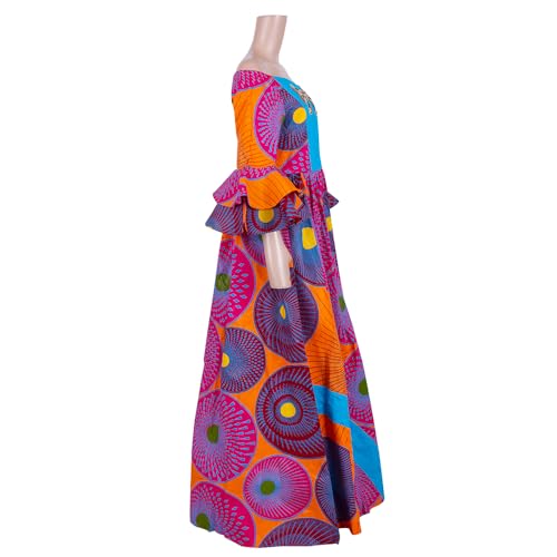 Image of iooiooi Womens African Print Party Maxi Dress Tradition Dashiki Ankara Long Dress & Headwrap