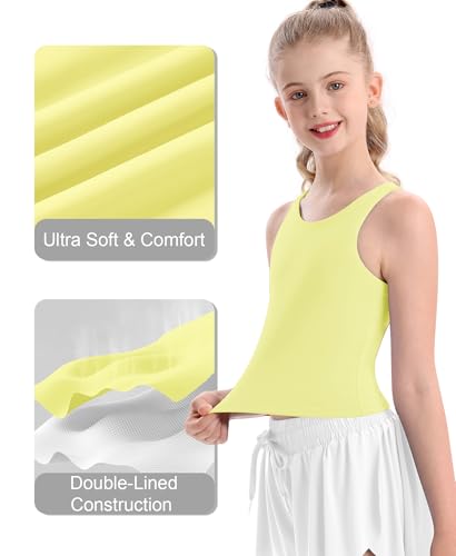 Image of DOCUMO Girls Tank Tops Double Lined Racerback Crop Tops for Kids Sleeveless Workout Tops for Dance, Yoga, Running, Sports
