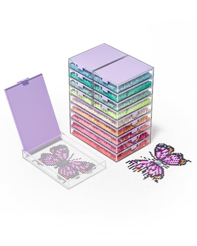 Image of 2-in-1 Diamond Art Trays With Lids,Anti-static Diamond Art Storage Containers, Diamond Art Accessories Diamond Painting Trays with Lids & Line-Up, Box Package (Clear Purple, 15 piece Tray Kit)