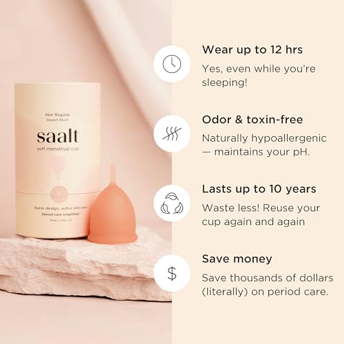 Image of Saalt Soft Menstrual Cup, Reusable Period Cup with Carry Bag | Comfortable Reusable Menstrual Cup with Leak-Free Protection Up to 12 Hours, BPA and Latex Free, Small, Desert Blush