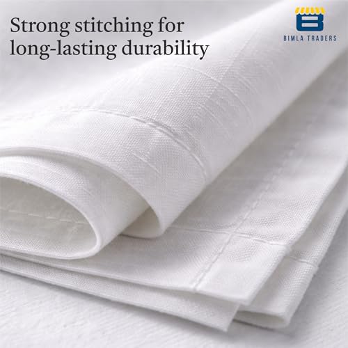 Image of Btag Premium Pure Cotton Handkerchiefs for Men | White with Stylish Border | Soft, Durable & Absorbent Hanky /Rumal | Classic Solid Design for Boys & Men |White (Pack of 12) 53 x 53 CM