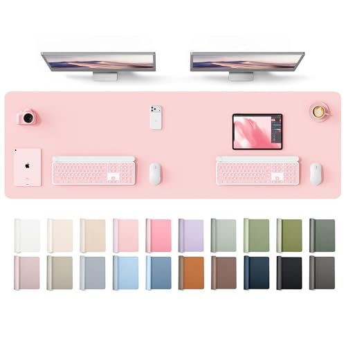 Image of YSAGi Leather Desk Protector, Office Mat, Large Mouse Mat, Non-Slip PU Leather Blotter, Laptop Desk Mat, Waterproof Writing Pad for Office and Home(Light Pink, 63 inch x 17.2 inch)