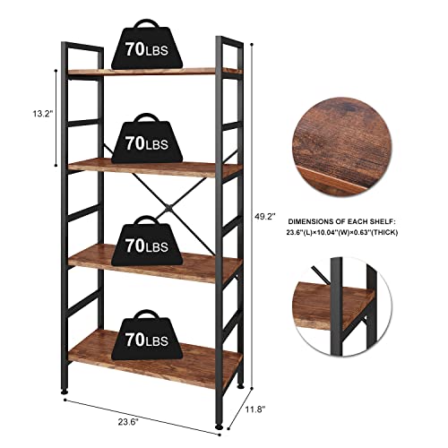 Miocasa Bookshelf, Adjustable Industrial Bookshelves Organizer, Rustic Wood And Metal Standing Shelving Unit Storage (4-Tier) #TOP2