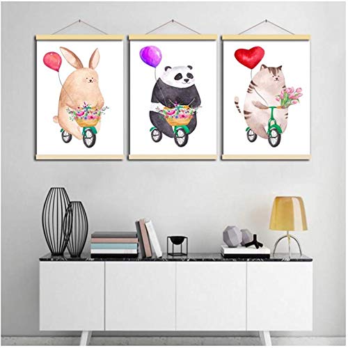 Affiches panda lapin vélo ballon fleurs poster décoration murale toile cartoon enfant 50x70