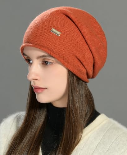 Image of jaxmonoy Cashmere Slouchy Knit Beanie Hat for Women Winter Soft Warm Ladies Wool Knitted Skull Beanies Cap