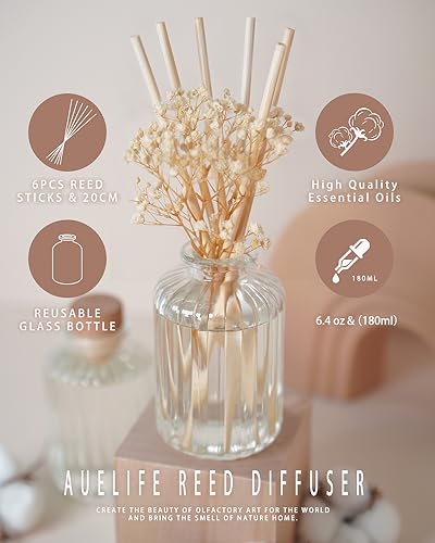 Auelife Reed Diffuser Set, 6.4 Oz Clean Linen Scented Diffuser With Sticks Preserved Real Flower Reed Diffuser Home Fragrance Essential Oil Reed Diffuser For Bathroom Shelf Decor Accessories thumb #1