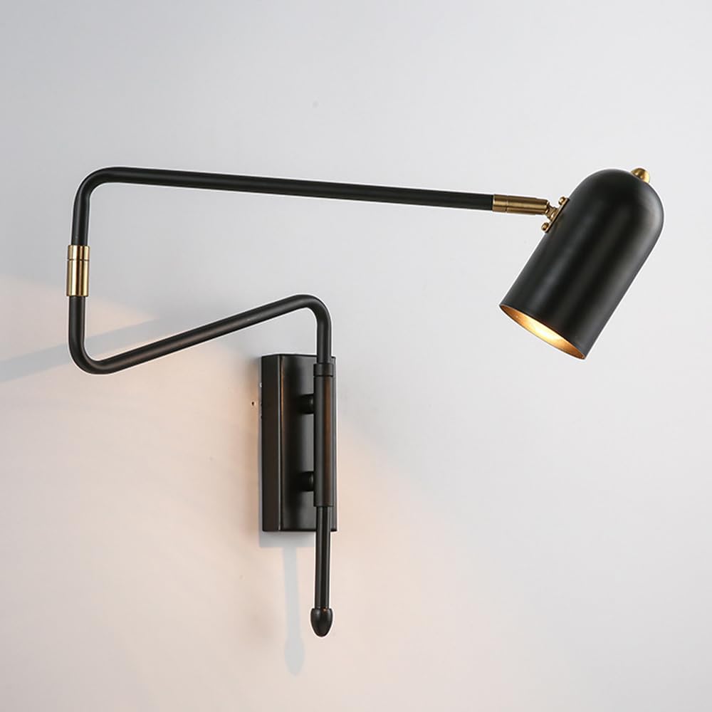 HYJAUSXB Swing Arm Wall Lamp Modern Design, Adjustable Hardwired Sconces, Bedside Lighting Fixture E27, for Living Room, Bedroom, Study