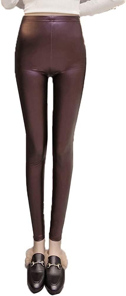[Huyayaya] レギンス レディース スパッツ レザーパンツ PU 伸縮 美脚 光沢あり タイツ 無地 ハイウエスト 大きいサ