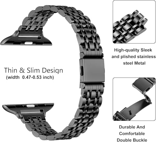 Image of Slim Metal Band Compatible with Apple Watch Straps 49mm 46mm 45mm 44mm 42mm, Stainless Steel Chain Strap for Women iWatch Strap Series 10 9 8 7 6 5 4 SE Ultra 2 1 [WATCH NOT INCLUDED]