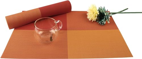 Image of Potency Table Mats Set of 4, Woven Placemate for Dining Table, Heat-Resistant Placemats Stain Resistant Anti-Skid Washable PVC Table Mats,Vinyl Placemats for Dining Kitchen Restaurant Table (K-Orange)