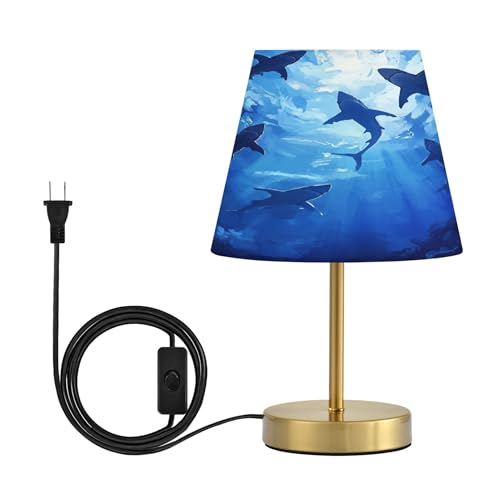 Vozoza Blue Sharks Ocean Dimmable Table Lamp Night Light Bedroom Lamps for Nightstand Living Room Dorm Home Office Desk LED Bulb Included S