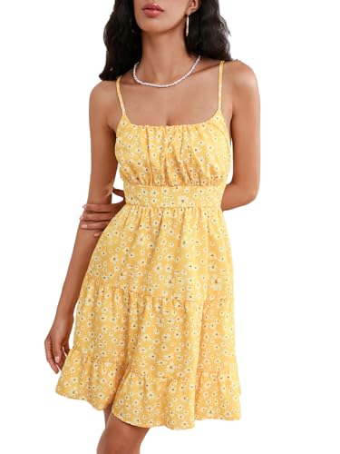 Image of Floerns Women's Swiss Dots Sleeveless Ruched Bust Ruffle Hem Cami Short Dress