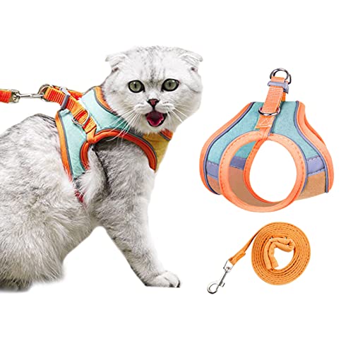Cat Harness And Leash Set For Walking, Escape Proof, Adjustable Soft Cats And Small Dogs Vest Harness With Reflective Strap, Step-In Outdoor Pet Vest For Kitten Puppy (Medium, Orange&Green) #TOP21