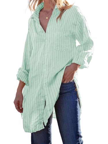 Image of Runcati Womens Button Down Shirts Linen Cotton Long Sleeve Blouse Tunic Tops Cover Up Shirt Loose Beach Bikini Dress