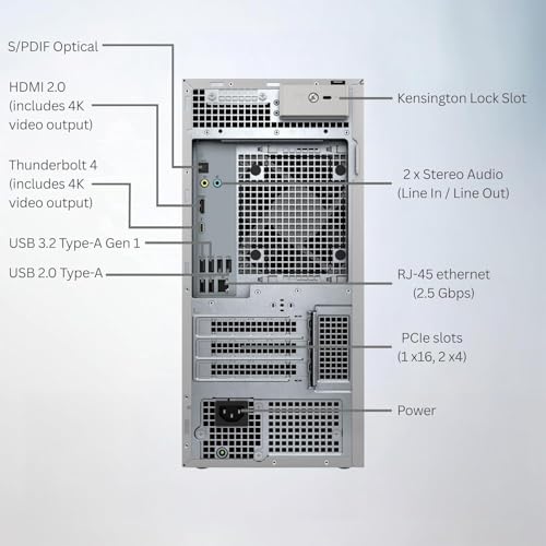 Image of Dell Tower Plus EBT2250 Desktop Computer - Series 2 Intel Core Ultra 9 285K CPU, 16GB DDR5 RAM, 2TB NVMe SSD + 8TB HDD, NVIDIA GeForce RTX 5060 8GB GDDR7, Windows 11 Home, Platinum