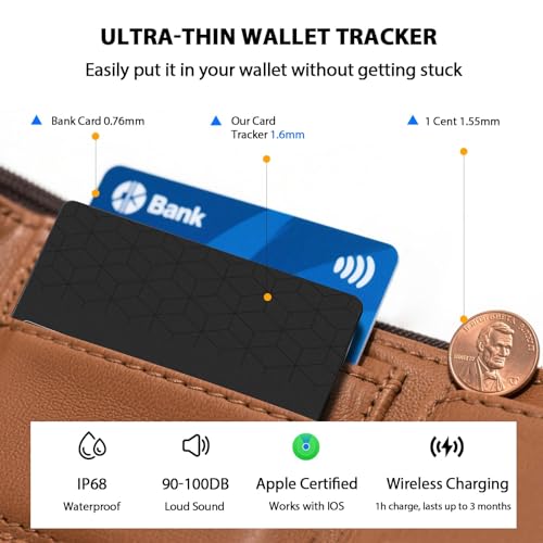Glitfix Slim Smart Tag Karte 1.6mm, Smart Wallet Tracker Card kompatibel mit APP-LE Find My (nur iOS), Bluetooth Tracker Kabellos wiederaufladbarer, IP68 Wasserdicht, Item Finder Karte für Wallet