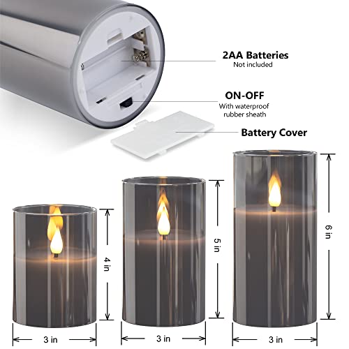 Yongmao Gray Glass Flameless Candles Real Wax Battery Operated Flickering 3D Wick Led Pillar Candles With 10-Key Remote For Home Decoration D3 X H4 5" 6" (Set Of 3) #TOP4